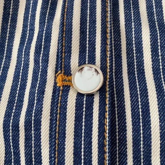 ❌SOLD❌NWOT Ganni Mixed Stripe Dark Indigo Denim Buster Top & Shorts Set💙🤍💙 - Picture 10 of 16